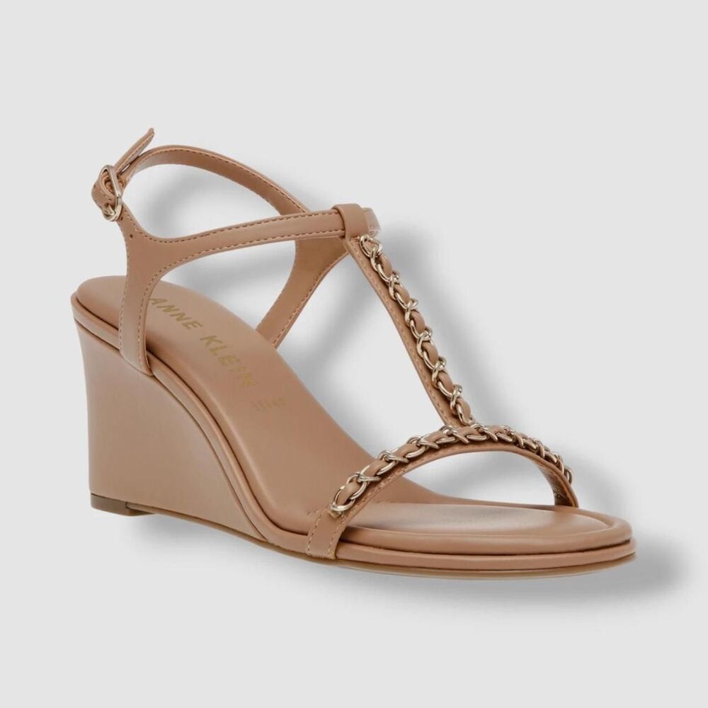 Anne Klein Women's Beige Sloan Wedge Sandals Shoe Size 10M